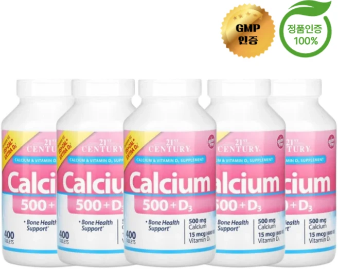 3+2 21세기 센트리 칼슘 500mg + 비타민D3 15mcg 600IU 400정, 5개 - 쿠팡