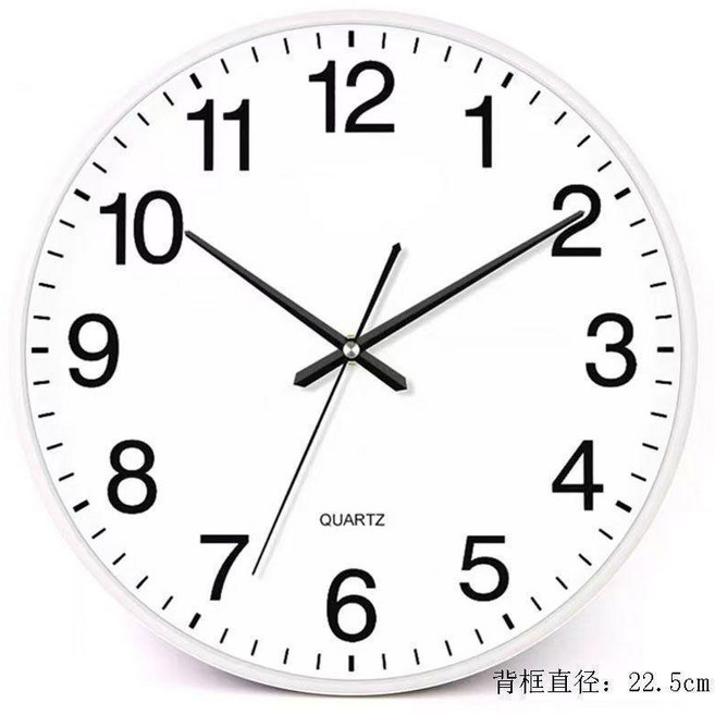 靜音掛鐘 簡約時鐘 客廳臥室圓形掛錶 石英鐘錶, 簡約白框, 圓形22cm直徑簡約白框