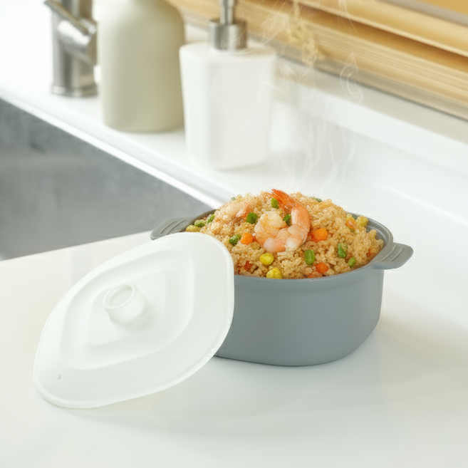 소노리떼 국산 실리콘 계란찜기 중형 사각 700ml 화이트 뚜껑, 그레이, 1개