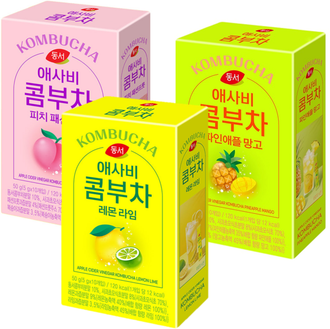 동서 애사비 콤부차 레몬 라임 10T+파인애플 망고 10T+피치 패션프룻 10T, 1개