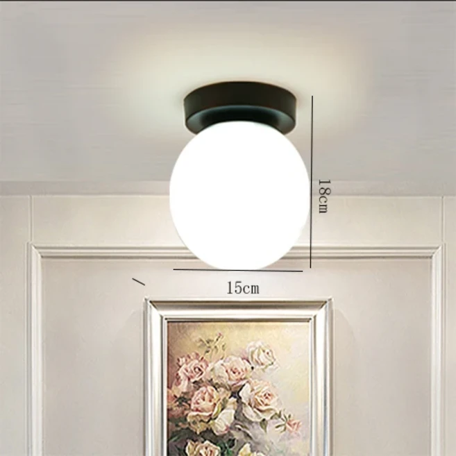 현대 미니멀리스트 젖빛 유리 천장 조명 흰색 공 식당 거실 바 침실 장식, 02 Black 15cm, 02 warm light12w