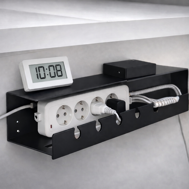 레프유 무타공 선정리 멀티탭 거치대, black