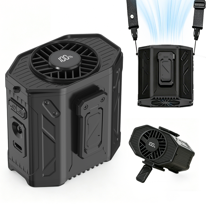 YGGDRAVA 휴대용 고풍속 허리선풍기 바디선풍기, 블랙, FWSM-JF-206