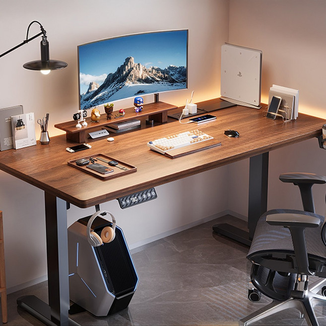 더다온 모션데스크 리프트 전동 책상 높이조절책상 이동식 컴퓨터, 월넛