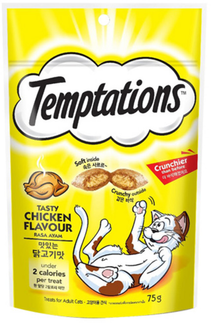 템테이션 고양이 스낵, 맛있는 닭고기맛, 75g, 1개