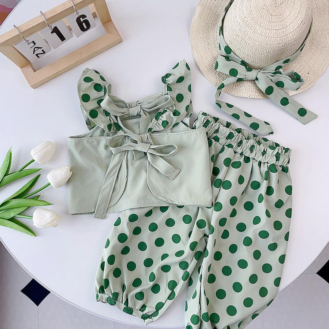 女童夏裝無袖 polka dot 套裝