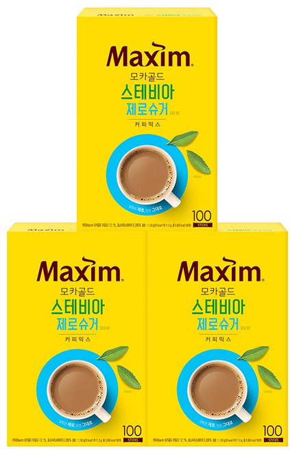 맥심 모카골드 스테비아 제로슈거 커피믹스, 3개, 11.5g, 100개입