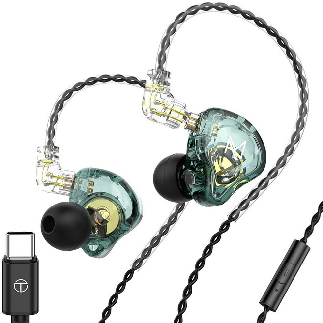 TRN MT1 C타입 유선 인이어 이어폰 마이크 있음, 에메랄드그린(마이크있음), 에메랄드그린