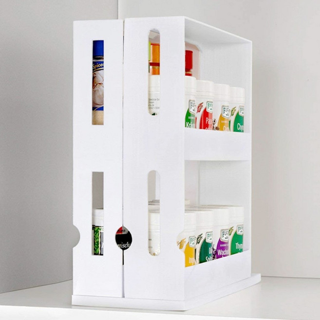 회전 양념통 트레이 정리대 주방 수납장 공간 2단 선반 좁은 양념 약통