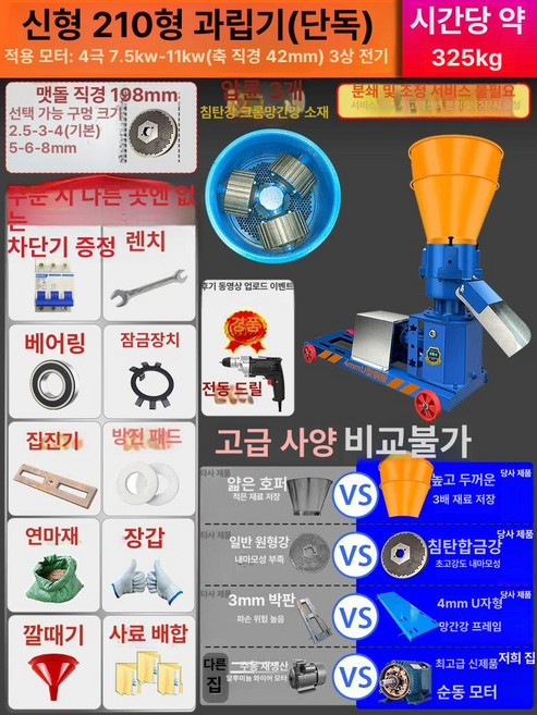 펠렛 기계 톱밥 축산 배합 펠릿 사료 가축 압축기, 210형 3개 사양+연삭판 모터 제외, 기본 모델명/품번