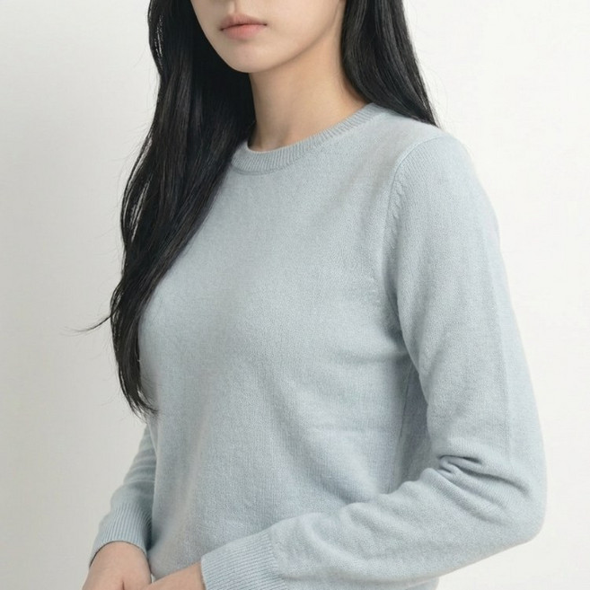 도시도시 여성용 부드러운 라운드넥 니트 가을 겨울 데일리 베이직 긴팔 티셔츠