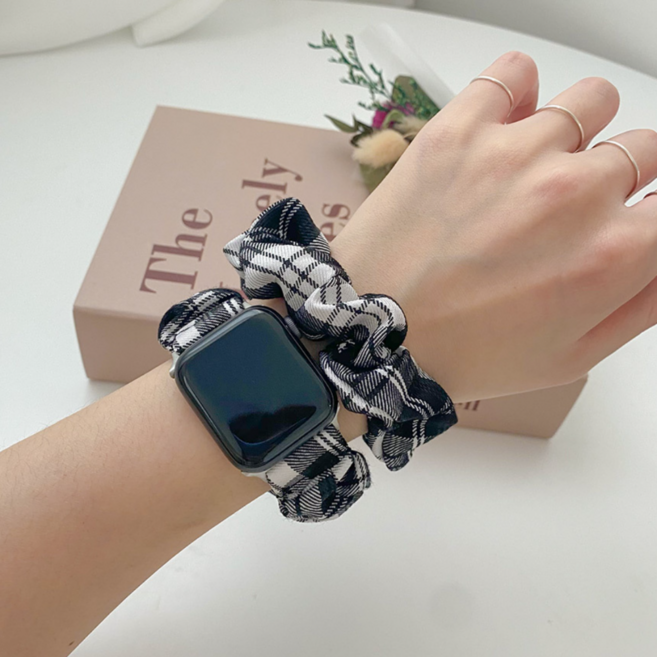 애플워치 곱창밴드 스트랩 줄질 예쁜 시계줄 밴드, 체크블랙, 1개