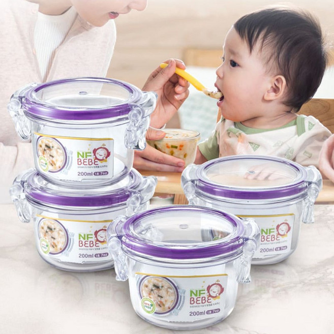 엔에프락 트라이탄 원형 밀폐 이유식 용기 4종세트, 1세트, 200ml 4개
