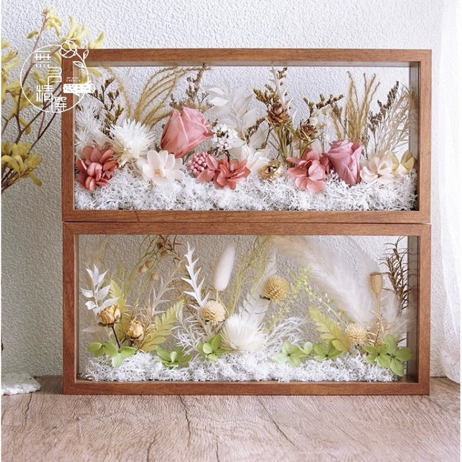 木質中空相框 雙面透明景窗 永生花盒 公仔展示盒 DIY乾燥花藝材料展示盒, 1個