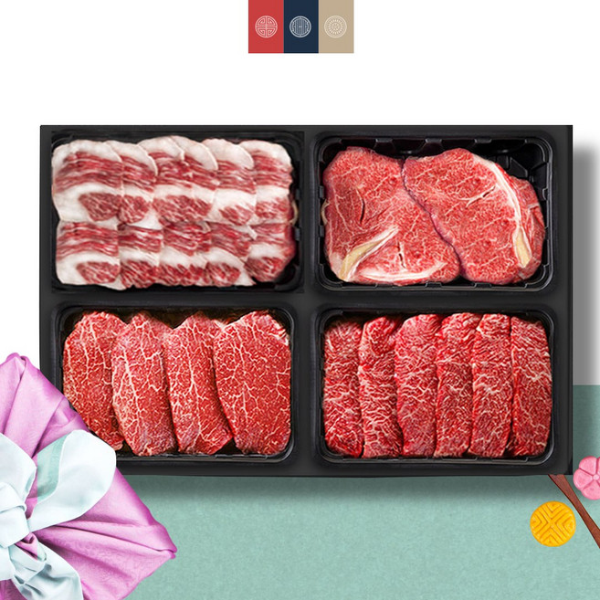 횡성한우 4구 [쿠가] 특선 구이 종합 선물세트[등심 1팩+차돌 1팩+안심or채끝 1팩+특수부위1팩]총 2kg, 1개