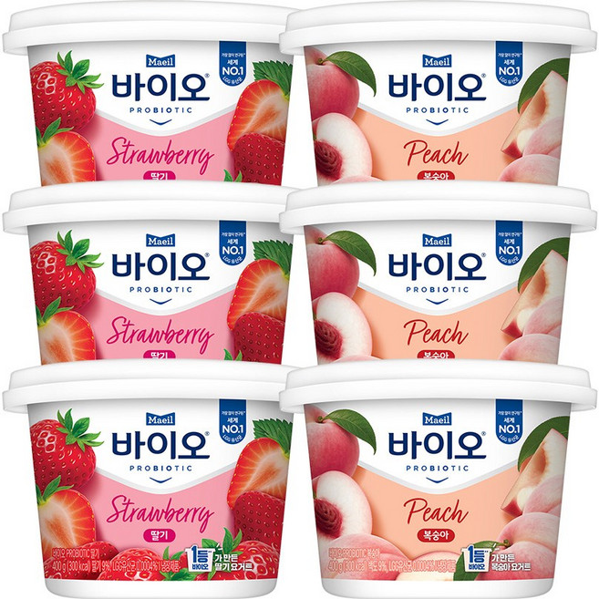 매일 바이오 PROBIOTIC 딸기+복숭아 각 3입, 6개, 400g