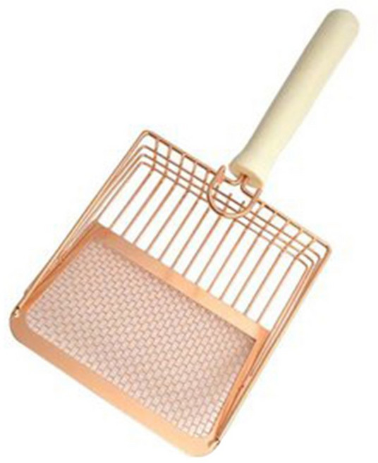 플린트 고양이 쓰레기 삽 스테인레스 스틸 나무 손잡이 녹슬기 쉬운 빨 수있는 새끼 특종 화장실 청소 도구, Rose Gold, 1개