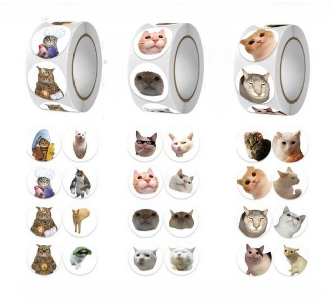 라온스티커 1500개입 3롤세트 고양이 시리즈 원형 스티커, 1세트, 혼합(S6197) 고양이1 3롤