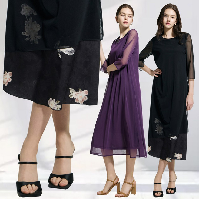 엄마옷 로맨틱 메쉬 롱원피스 2종 여름 반팔 7부 플라워 시스루 중년여성 60대 50대 40대 선물