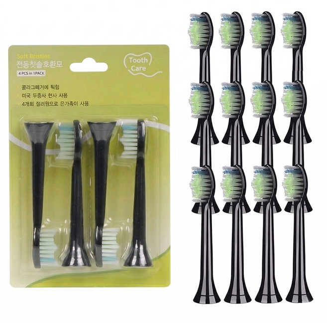 주주미엘 필립스 소닉케어 전동칫솔 호환 리필모 4개입, 4세트, 옵티멀 블랙