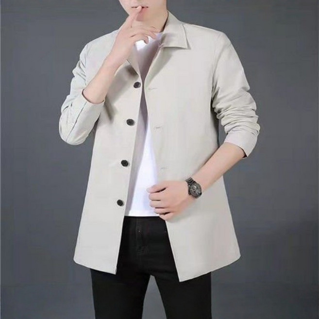 AOKADA 봄 가을 남성 카라넥 루즈핏 캐주얼 트렌치 반코트