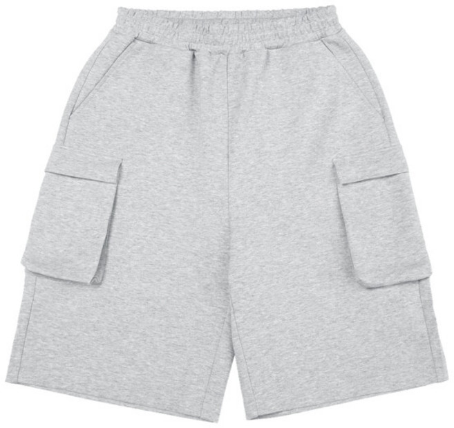 이지 와이드 밴딩 버뮤다 카고 스웨트 쇼츠 멜란지 그레이