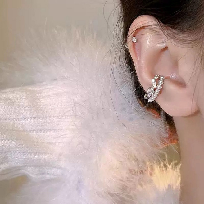 카밀라쇼룸 링 큐빅 포인트 레이어드 진주 이어링 귀찌