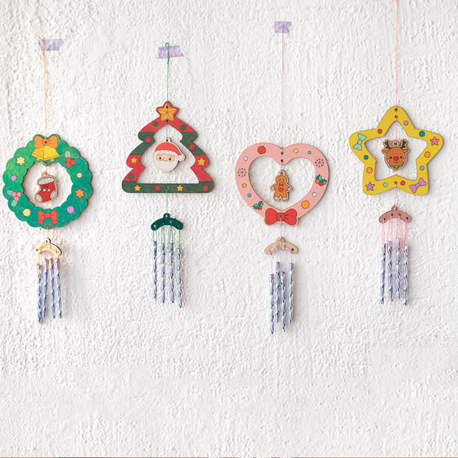 [클릭해바] 풍경 만들기 세트 우드 튜브벨 미술 현관종 소리 나무 유치원 꾸미기 초등 DIY 종 돌봄 방과후 단체 교재 크리스마스 성탄절 리스 소품, 튜브벨(한복)