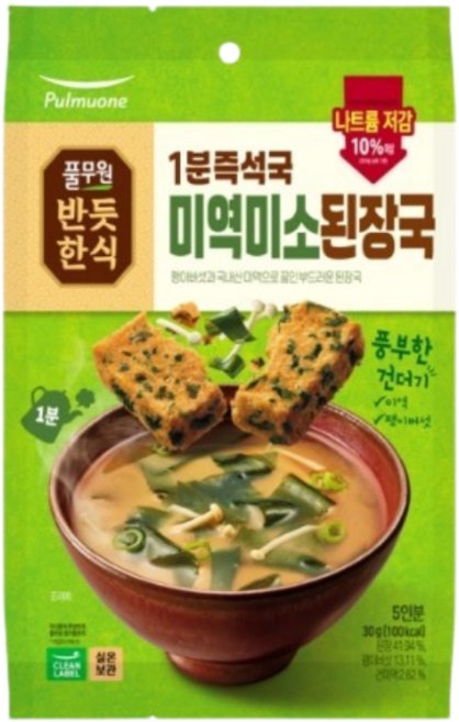 풀무원 1분즉석국 미역미소된장국, 30g, 1개