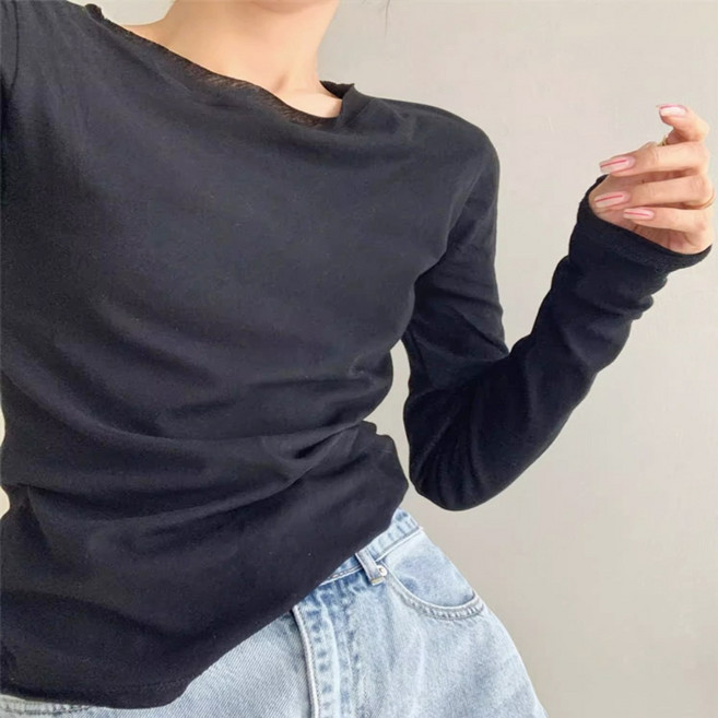 여성 텐셀 코튼 기본 사계절 레이어드 이너 티셔츠