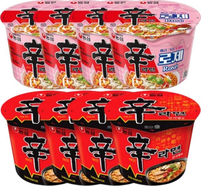 농심 큰컵라면/큰사발면 (신라면 로제 +신라면 ), 8개