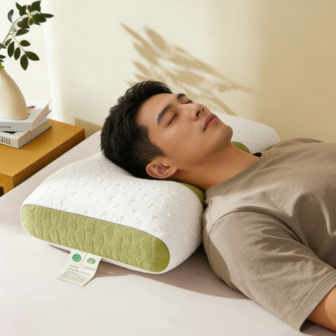 건강하고 편안한 극세사 마사지 인체 공학경추베개2P 무료 베갯잇 물세탁 가능 친구에게 선물 추천, 그린, 2개
