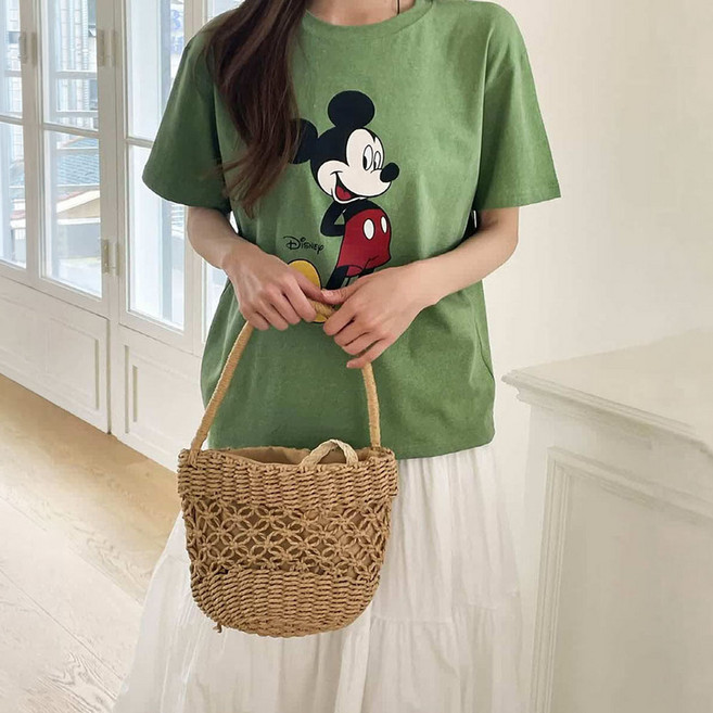 봉봉 디즈니정품 티셔츠 나들이 반팔 데일리 미키마우스 여름 면100 라운드넥 20대