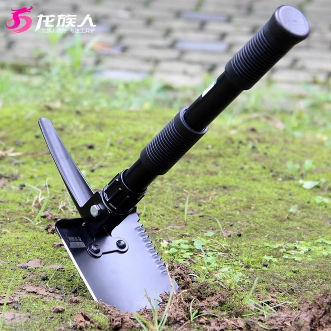 折疊鏟 折疊鏟 軍工鏟 鐵鍬 摺疊鏟 工兵鏟 鏟子 兵工鏟 露營多功能鏟 兩用工兵鏟 圓鍬 折疊鏟子 求生工具, 1個, 黑色+收納袋