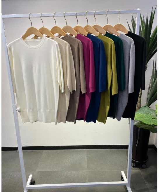 캐시미어 소프트터치 5부 반팔 라운드넥 기본 무지 니트 티 19color