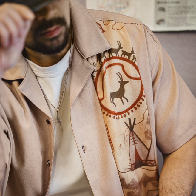 남성 반팔 셔츠 카고 아메리칸 빈티지 프린트 쿠바 넥 얇은 코트 여름 INDIAN SHIRT FXTH2601285