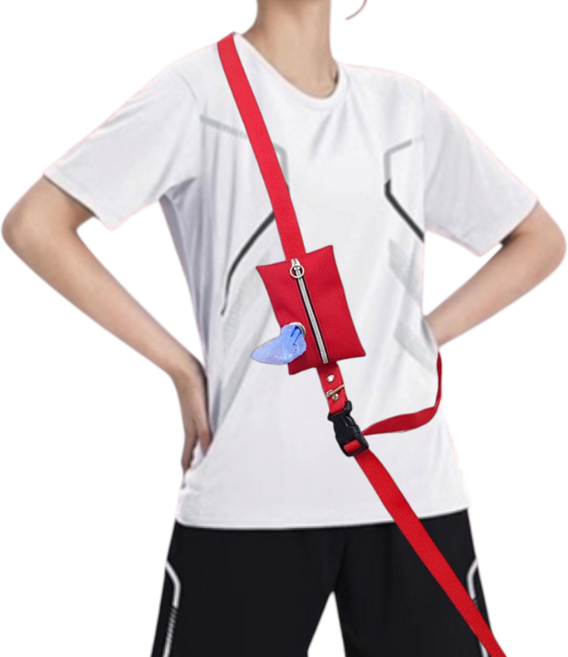 패피퍼피 강아지 핸즈프리 리드줄 풉백 일체형, 레드, 1개