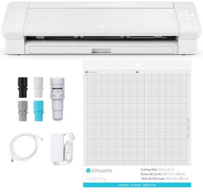 실루엣 카메오 4 플러스 15인치 버전 - 커팅 매트 전원 코드 롤 피더 내장 스튜디오 소프트웨어, 15", White, 1개, 01 United States