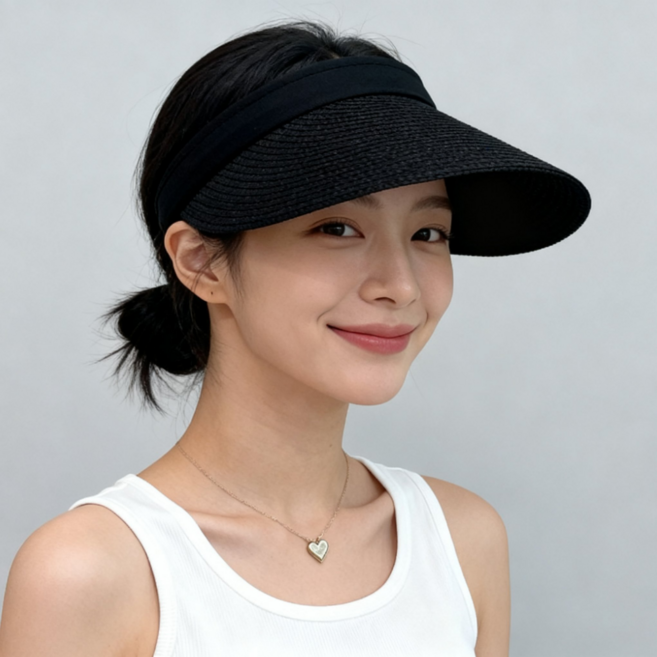 더바인유 얼굴 작아보이는 여성 고급 여름모자 썬캡 라탄 햇빛차단