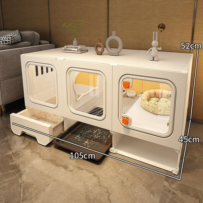 고양이 격리장 반려묘 대형 캣케이지 실내 사육장 놀이터, 1개, 105x45x52 크림화이트