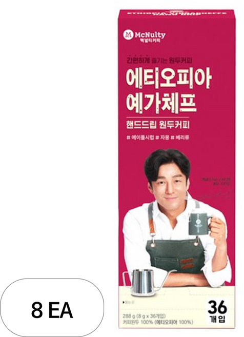 맥널티커피 핸드드립커피 에티오피아 예가체프, 8g, 36개입, 8개