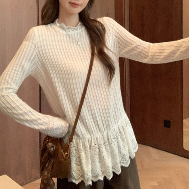 아이엠몽 여성 레이스 포인트 긴팔 티셔츠