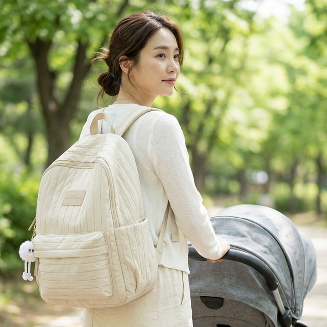 제이로이 기저귀 가방 백팩 수납 많은 초경량 가벼운 대용량 방수 아기 산모 선물, 화이트