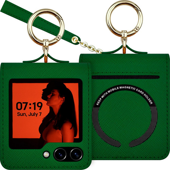 쿠산 갤럭시 Z플립 링 스트랩 카드 수납 가죽 케이스 맥세이프 호환