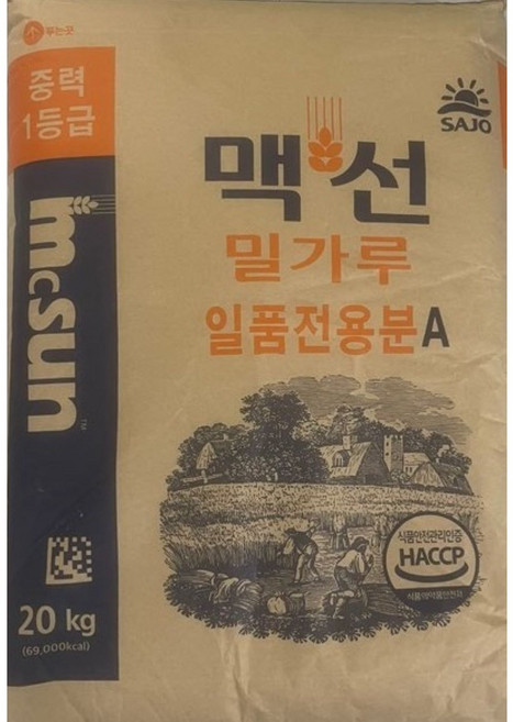 [맥선] 중력 일품전용분A 밀가루 1등급 20kg 중력밀가루/중력분, 1개