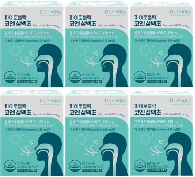 삼백초추출물 닥터파이토 파이토블락 코엔 삼백초 미퀠리아닌 함유 콧물 재채기 코면역, 60정, 6박스 - 쿠팡
