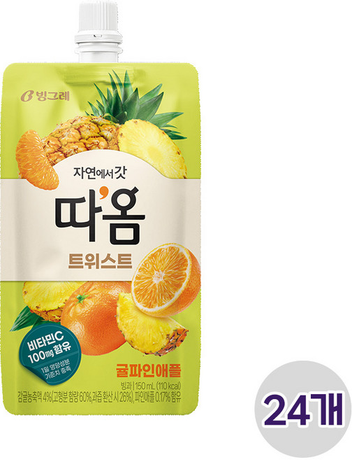 빙그레 따옴 트위스트 귤파인애플 파우치 아이스크림, 24개, 150ml