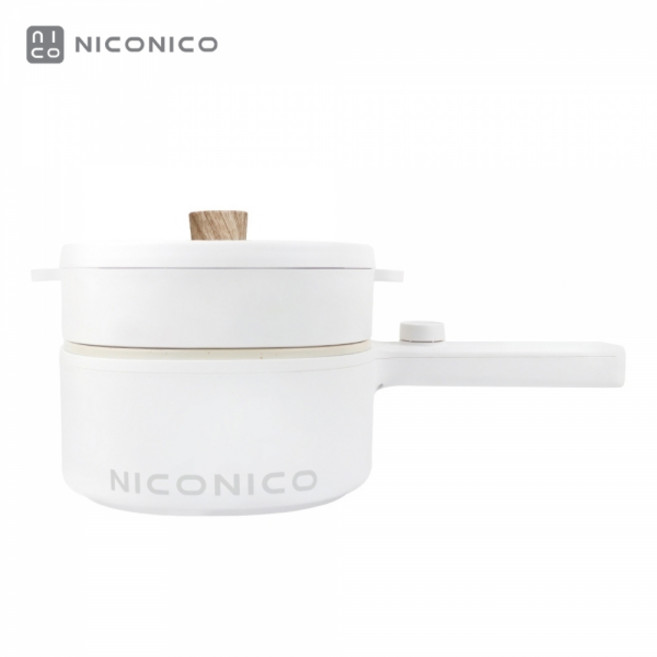 NICONICO簡約白色多功能鍋具 蒸煮燉滷一鍋搞定 木質把手舒適好握, 1個