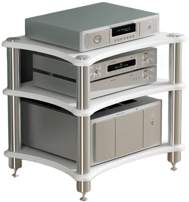 투윅스 오디오랙 선반 장식장 스피커 오디오장 음향장비 진열대 받침대 오디오 소형 스탠드 렉, 화이트, 3단