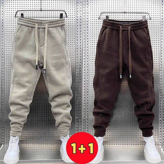 AOKADA 1+1 남성 봄 가을 겨울 코르덴 트레이닝 밴츠 밴딩 웨스트 배기 츄리닝 바지